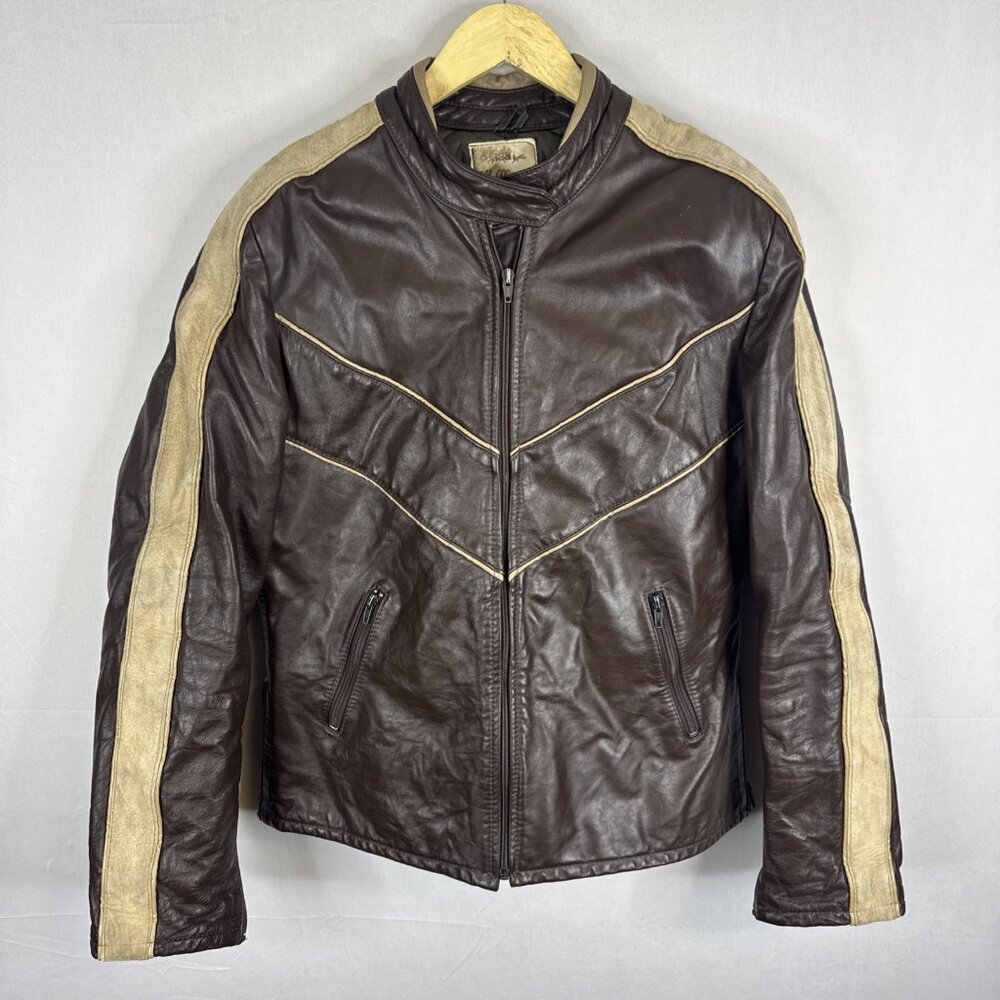Vintage Wolff Of Canada Brown Leather Motorcycle Jacket‎ Quilted 40L Moto Cafe